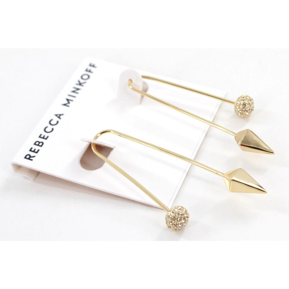 Rebecca Minkoff Gold Threaded Pave Crystal Ball Earrings $48 Tags #RM329 - Picture 2 of 3
